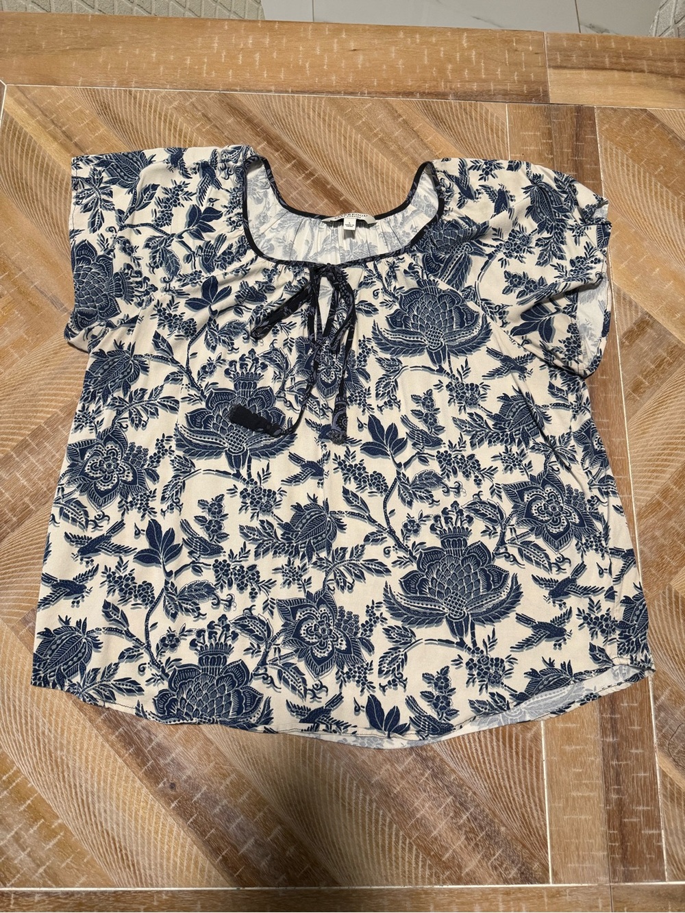 Liverpool Navy and Cream Floral Tie-Neck Girls Top